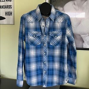 American Eagle Blue Plaid Men's Snap Down Shirt